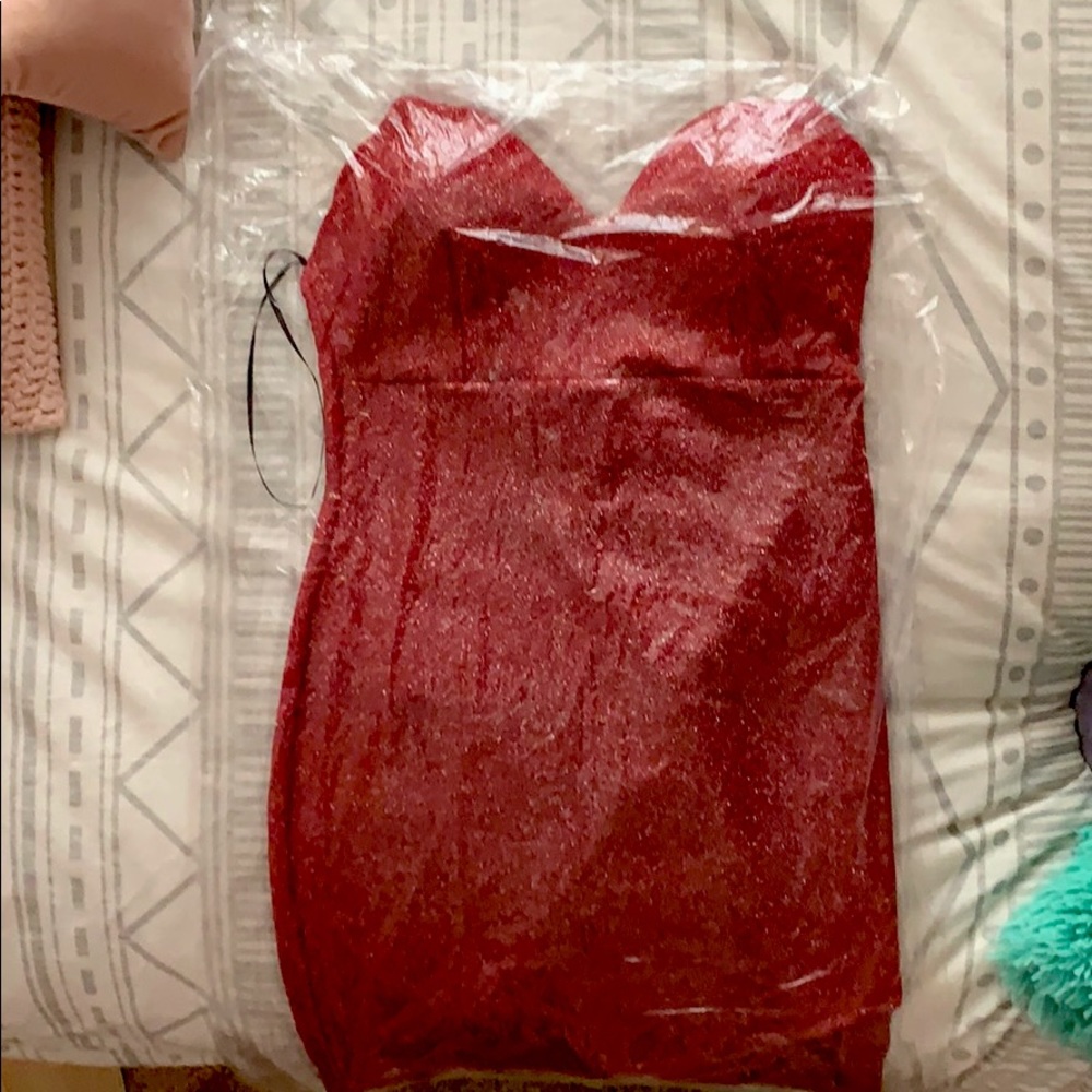 Sparkle Motion Glitter Mini Dress in Red